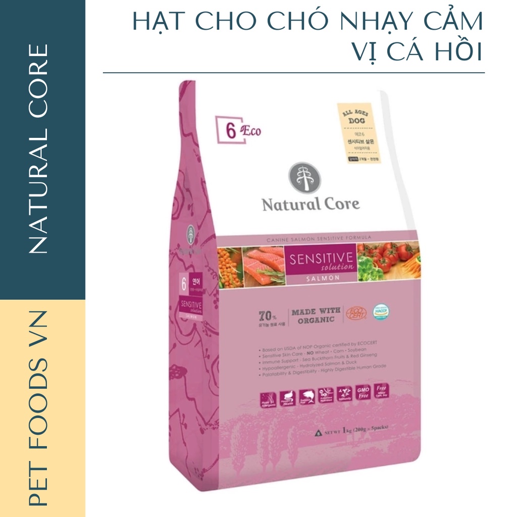 Hạt cho chó nhạy cảm NATURAL CORE DOG 1kg vị Cá Hồi