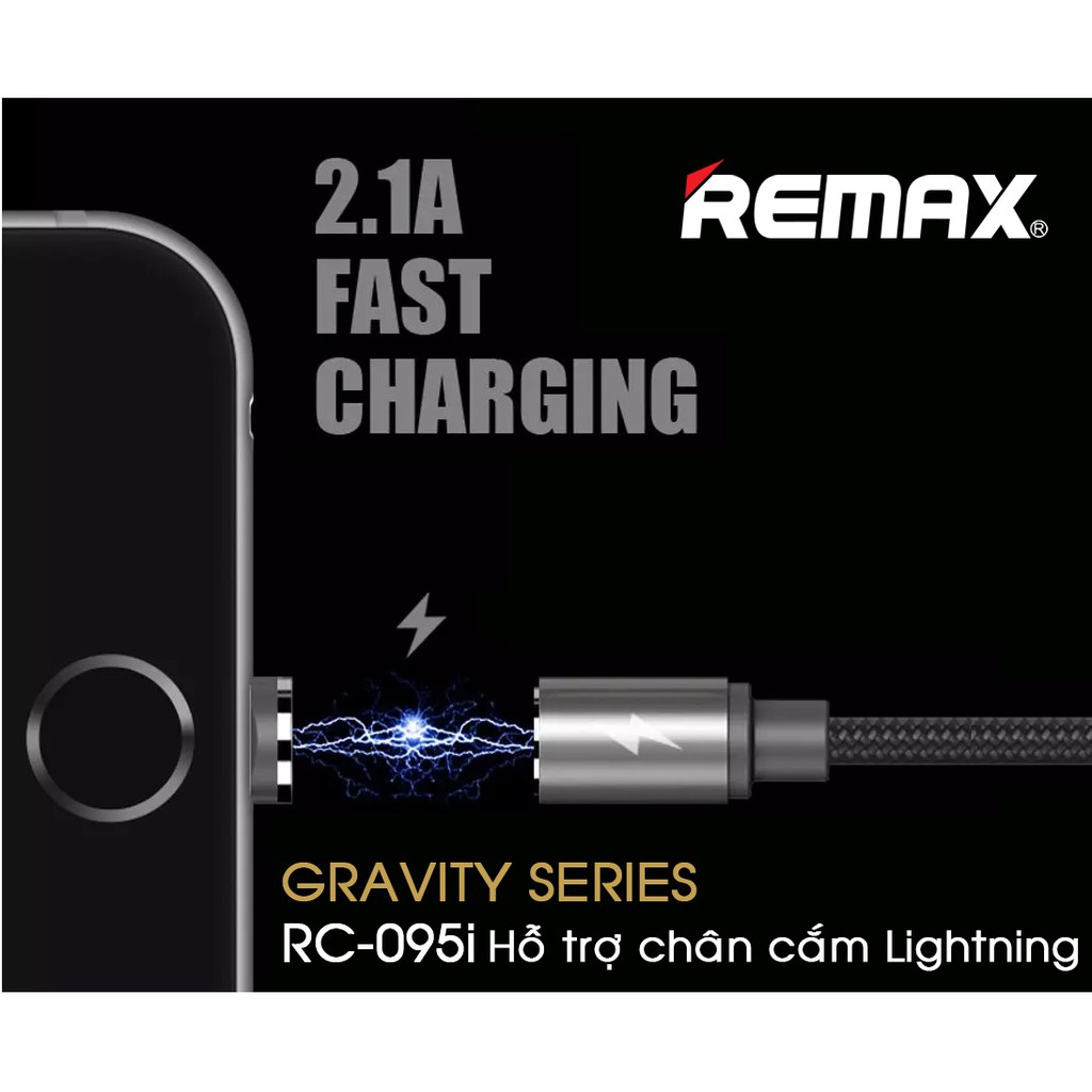 Cáp sạc Nam châm REMAX RC-095 * Ngăn bụi, sạc nhanh, dễ dàng kết nối (Cổng: Lightning, Micro USB và Type C)