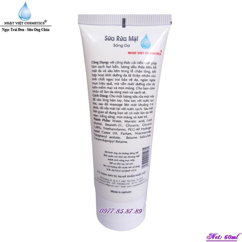 Sữa rửa mặt ngừa mụn - Nhờn dưỡng chất Ngọc trai đen - Sữa ong chúa Nhật Việt Cosmetics