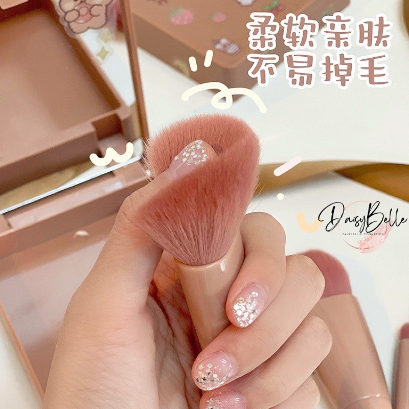 Bộ cọ trang điểm cao cấp 5 cây , kèm hộp gương màu hồng xinh xắn