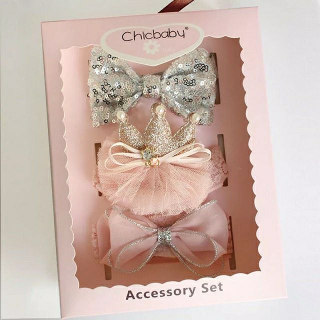 Set 3 turban băng đô ren xinh cho bé gái kèm hộp
