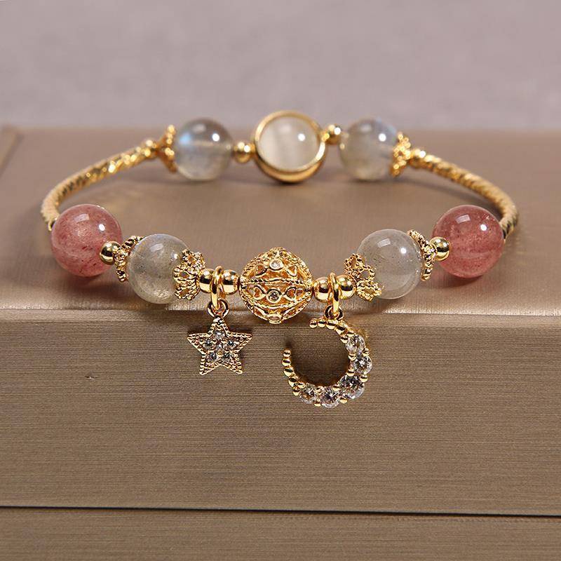 Vòng tay hạt pha lê đèn mặt trăng lắc tay Vòng Tay Chuỗi Hạt Pha Lê Mặt Trăng Đá ánh đá Vòng tay Hạt vòng tay Band Band Vòng đeo tay pha lê dâu tây