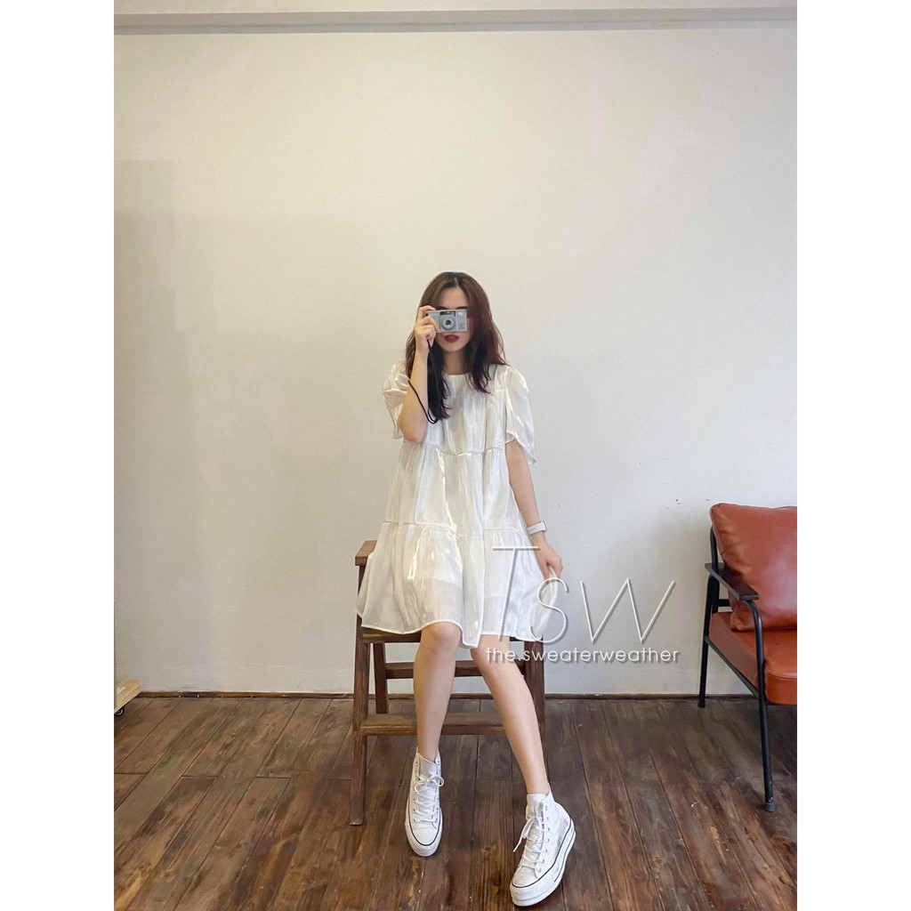 Váy babydoll xoè lụa bóng (Ảnh thật) | BigBuy360 - bigbuy360.vn