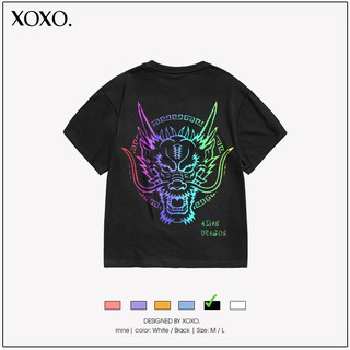 Áo thun tay lỡ form rộng dáng unisex  XOXO phong cách Nelly Ulzzang in hình Asia Dragon phản quang đa sắc