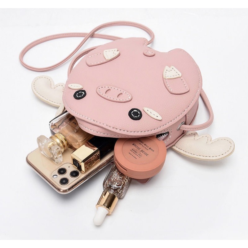 DIY bộ kit túi da đeo chéo Ulzzang tự may hình heo con đáng yêu nguyên liệu đầy đủ cắt sẵn làm quà tặng ý nghĩa lenmade