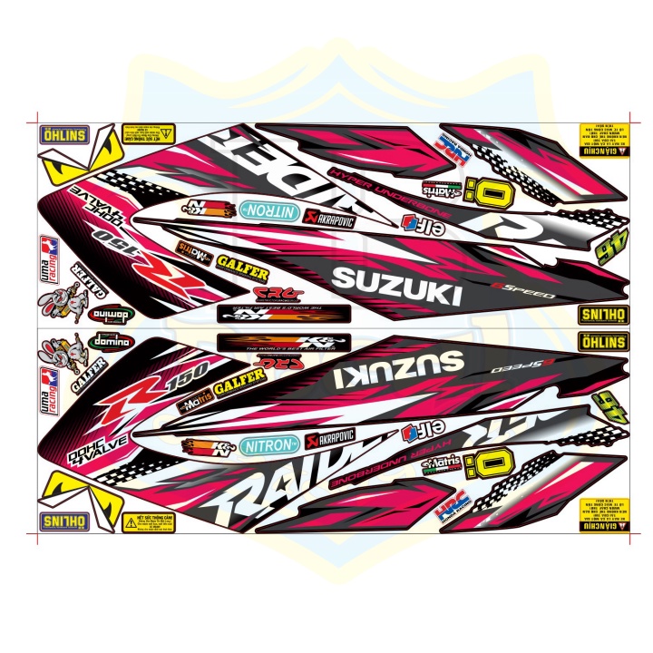 ( Quí khách vui lòng mang ra tiệm cho thợ dán ) Tem raider thường hồng đỏ