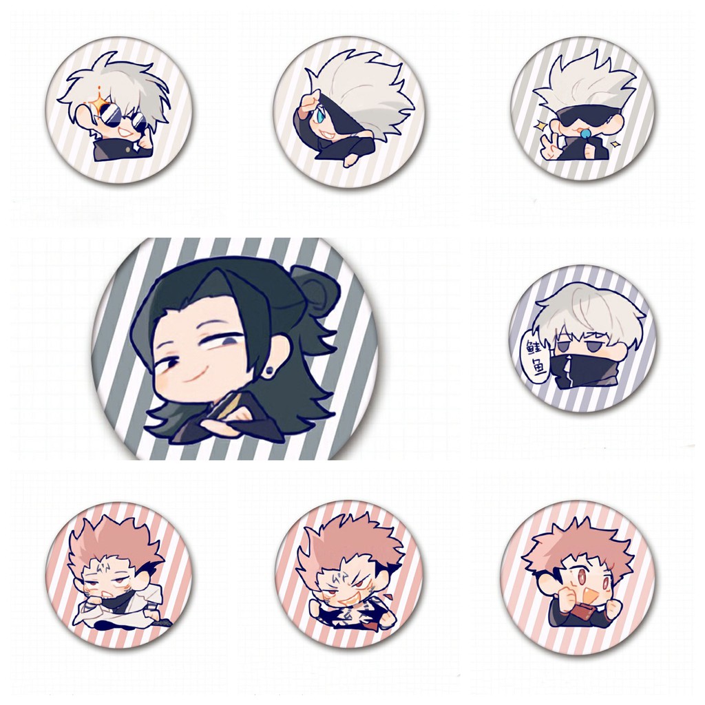 Combo 8 huy hiệu cài áo IN HÌNH Jujutsu Kaisen Chú thuật hồi chiến anime chibi dễ thương tiện lợi