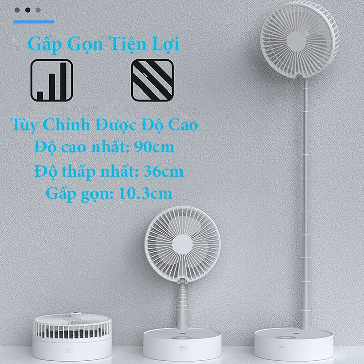 Quạt Để Bàn Sạc Pin Đa Năng Có Chế Độ Quay Tự Động Chế Độ Gió Tự Nhiên 3 Tốc Độ Pin 7200mah