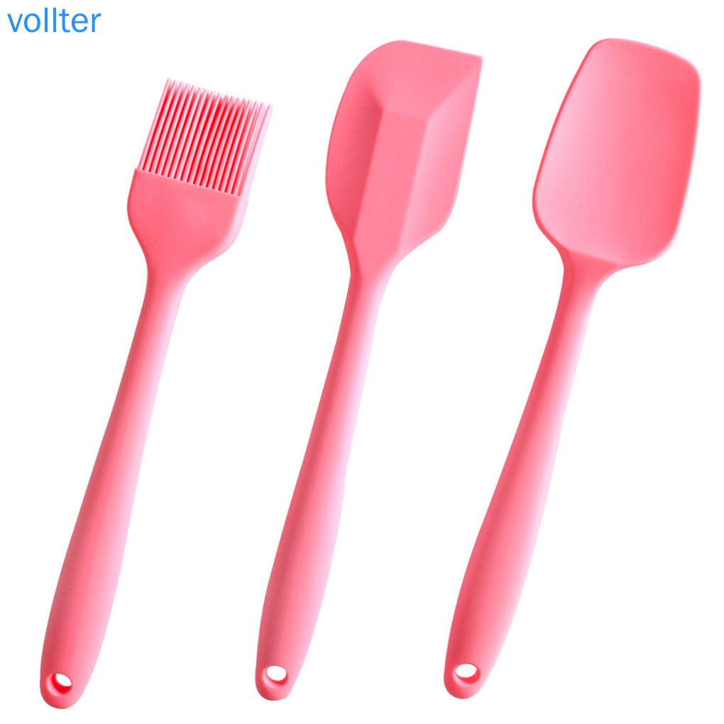Bộ 3 Dụng Cụ Làm Bánh Bằng Silicon Màu Hồng Xinh Xắn Tiện Dụng