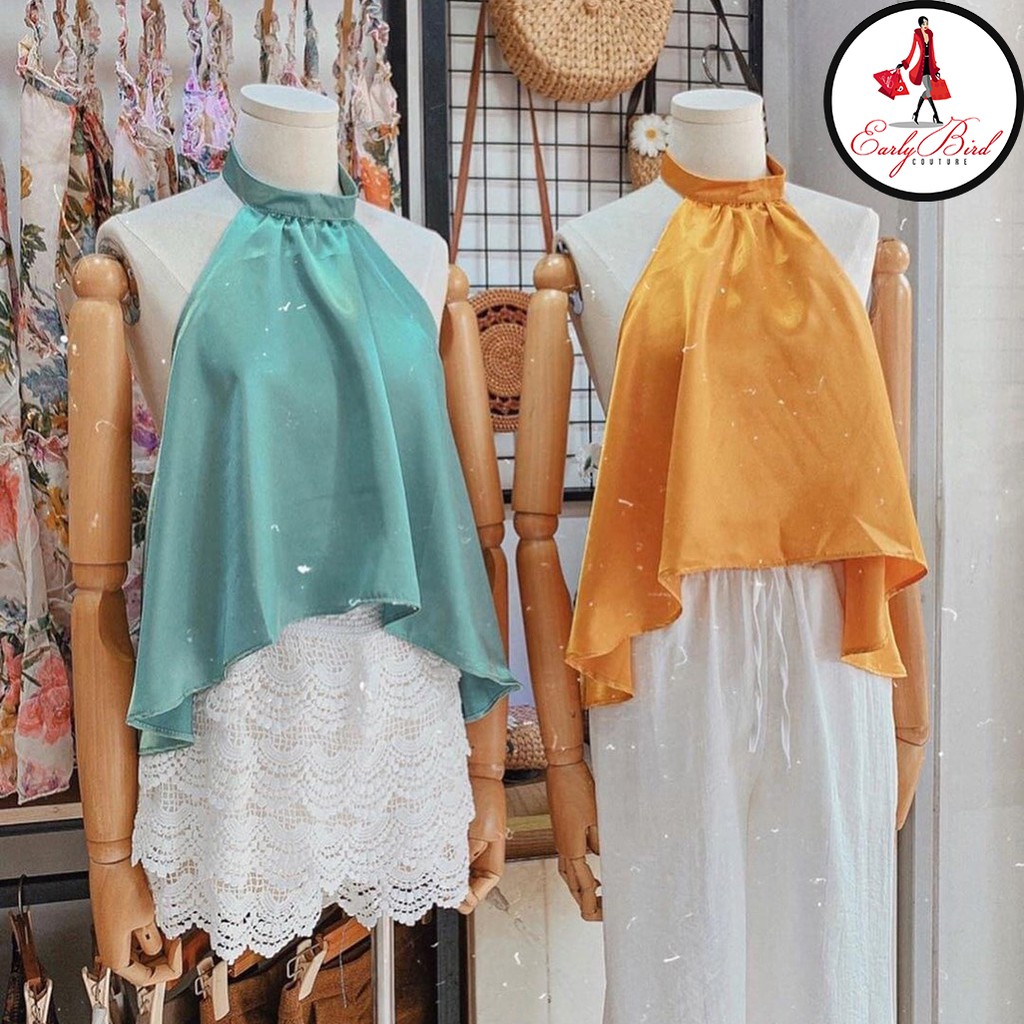 ÁO KIỂU VỈ LỤA SATIN SIZE S,M MÀU VÀNG, XANH | BigBuy360 - bigbuy360.vn