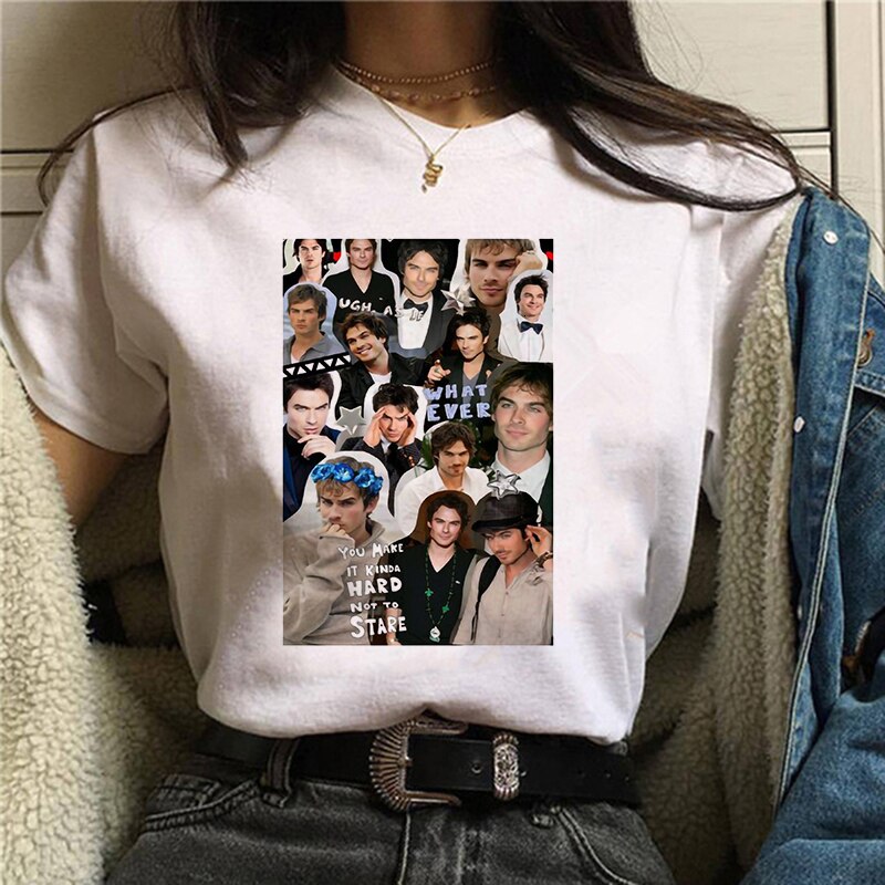 Summer Girl Damon Salvatore The Vampire Diaries Chronicles Vampiricas T-shirt Tshirt Women T Shirt 90s Cool Women T-shirt Streetwear Tops 2021