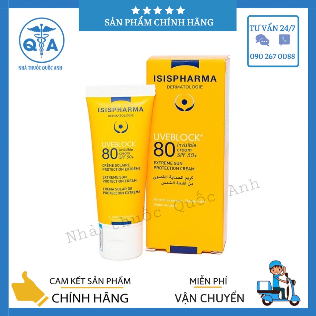 ( Mẫu mới) Kem chống nắng ISIS Pharma Uveblock SPF 80 Tuýp 40ml