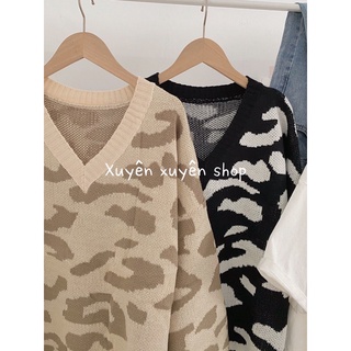 Áo len cổ V hoạ tiết ĐỐM oversize ( Ảnh thật )