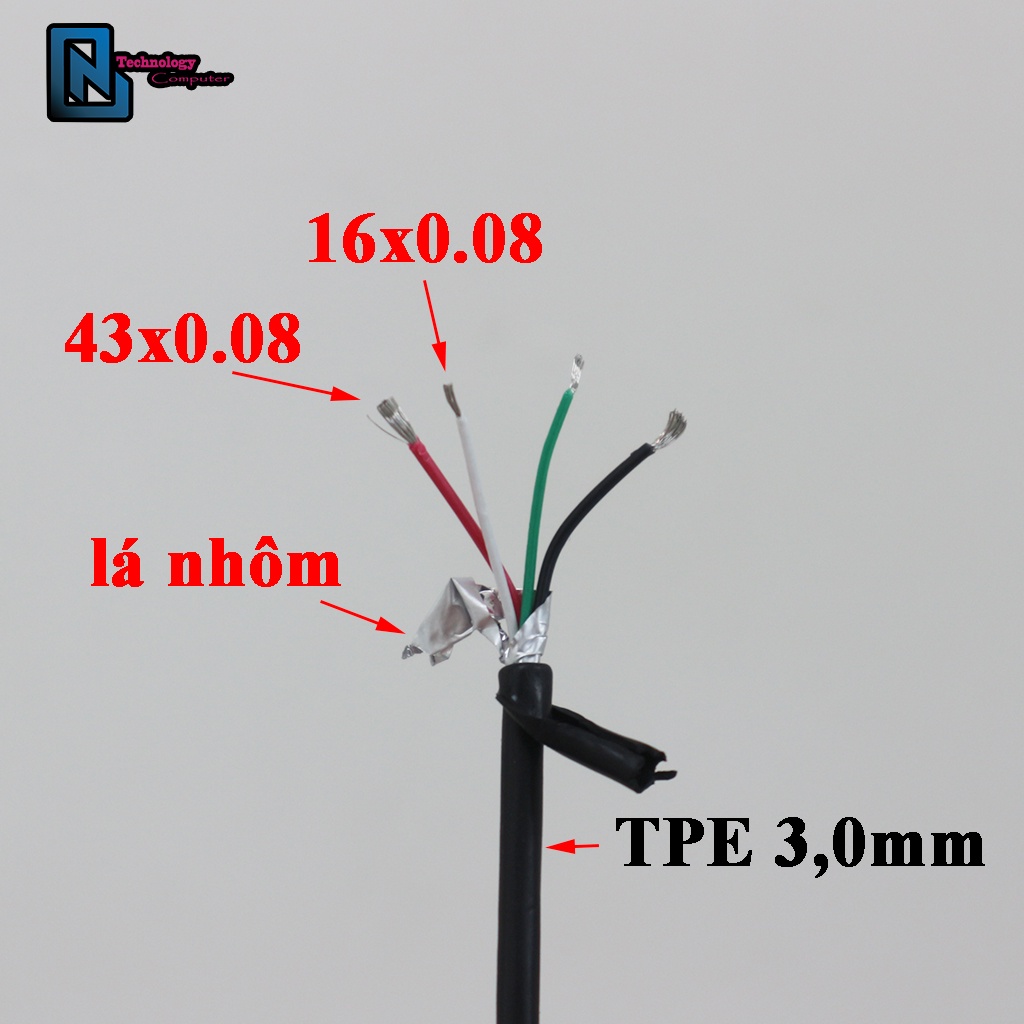 5 Mét Dây Cáp Dữ Liệu 4 Lõi Chuẩn 28AWG Chất Liệu Vỏ TPE Đường Kính Dây 3MM 4.2MM Vỏ Dây Bảo Vệ Môi Trường
