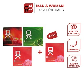 Bộ 4 hộp Bao cao su Ok HQ Hương Dâu Tây - Bạc Hà - Không Mùi 12 cái CB017