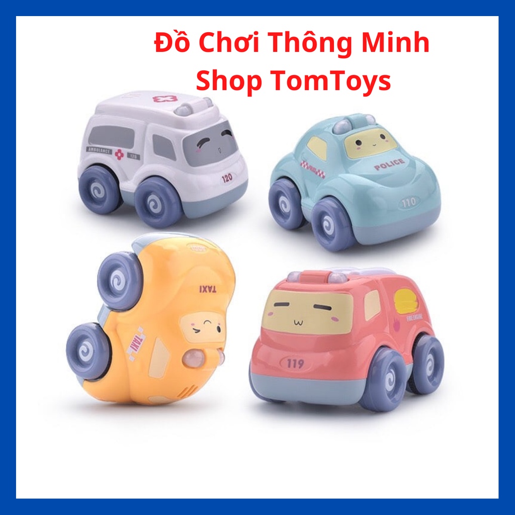 Set 4 Chiếc Xe Ô Tô Quán Tính Có Đèn và Nhạc Mô Tả Xe Cứu Hỏa, Cứu Thương, Cảnh Sát, Taxi Đẹp