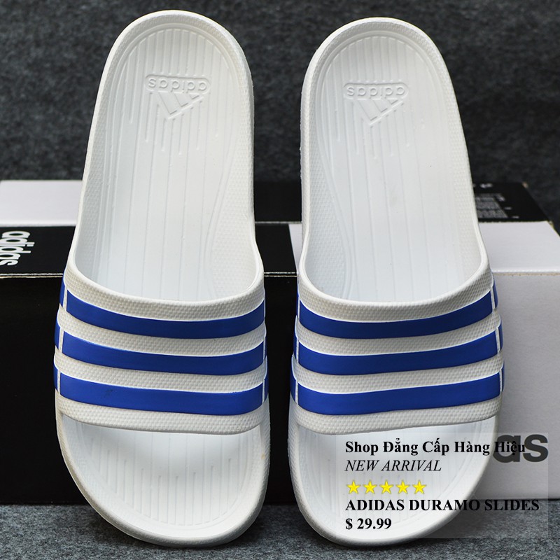 Dép Adidas Duramo chính hãng màu trắng sọc xanh dương