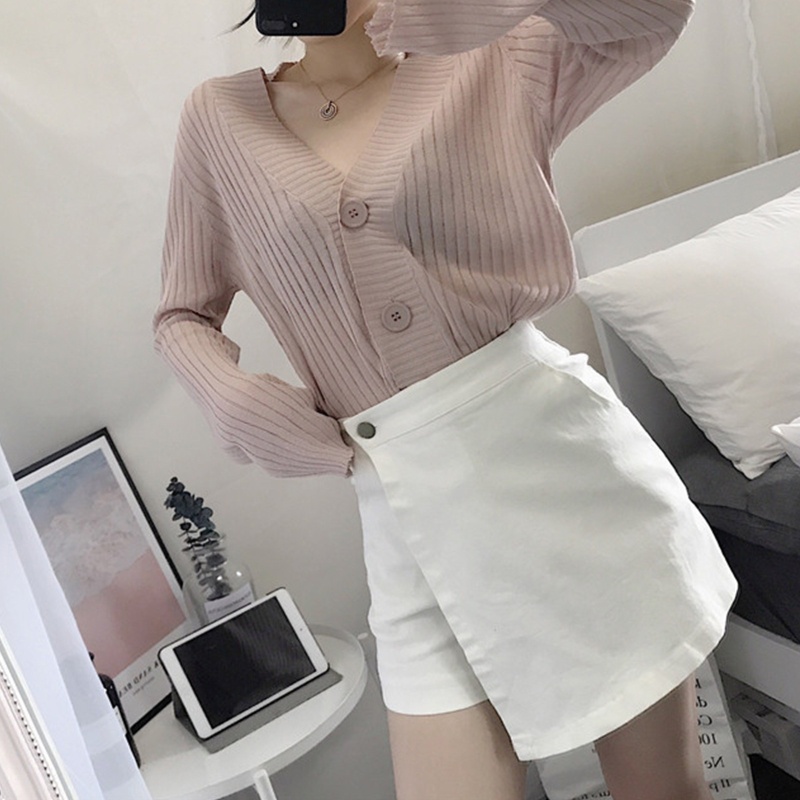 Chân Váy Chữ A Lưng Cao Màu Trơn Thời Trang Cho Nữ