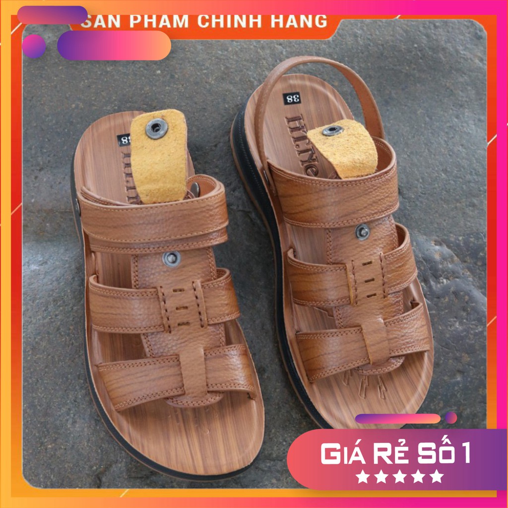 Dép sandal nam trung niên 💝 HT.NEO 💝 da bò xịn kết hợp đế kếp cao 3,5cm cực đẹp khâu may chân quai công nghệ 2021.