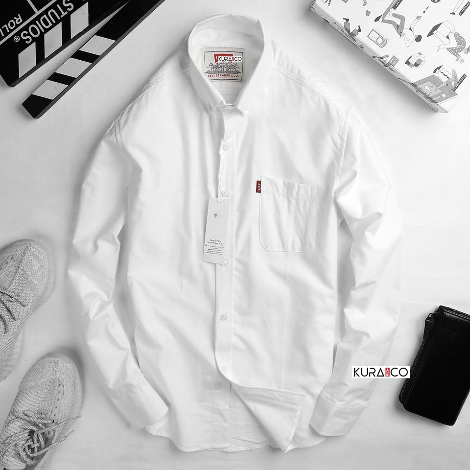 Áo sơ mi nam trơn màu trắng loại 1 xuất khẩu levis