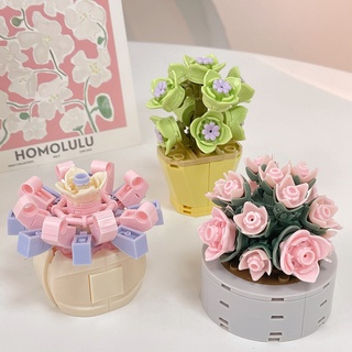 Artificial Flowers Building Blocks Bouquet Building Blocks Decor Room Photo Props Birthday Gift