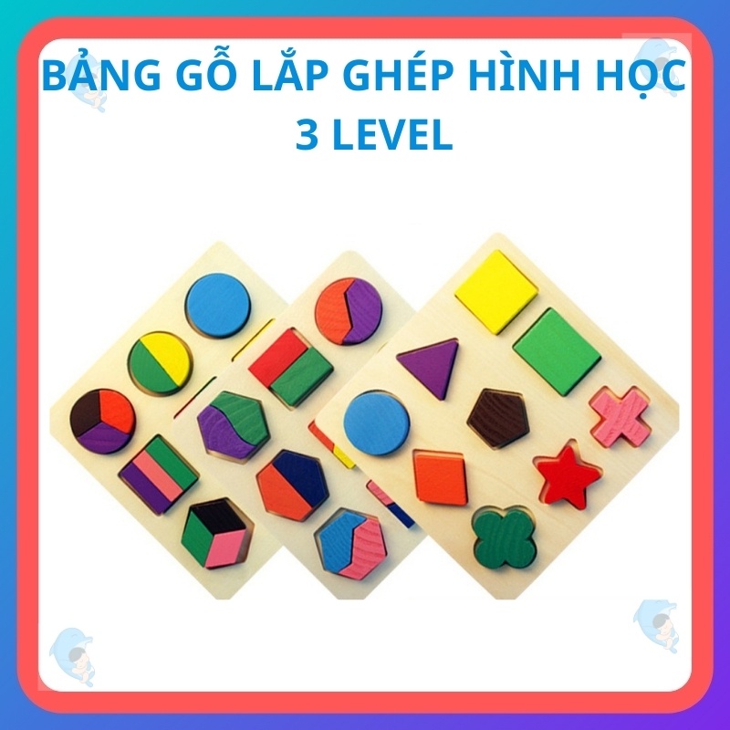 Bảng Gỗ Lắp Ghép Hình Học 3 Level Giúp Bé Phát Triển Khả Năng Nhận Biết Hình Khối Màu Sắc