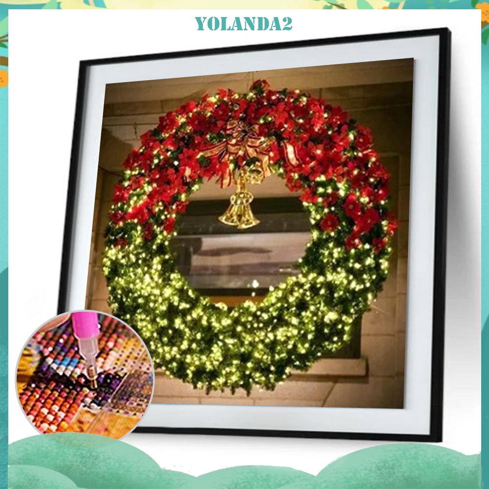 Tranh đính đá kim cương toàn bộ 5D DIY hình vòng hoa giáng sinh