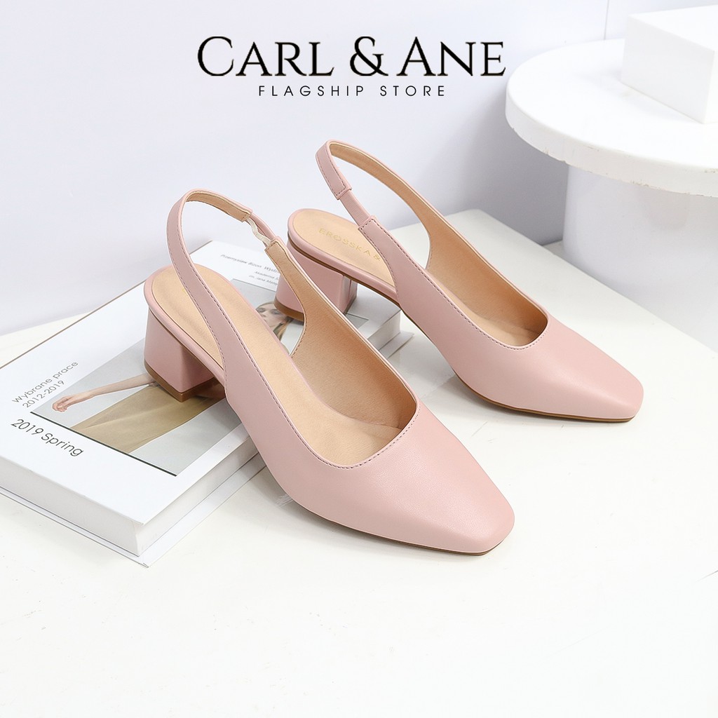 Carl & Ane - Giày cao gót  thời trang mũi vuông phối dây quai mảnh cao 5cm màu bò - EL016