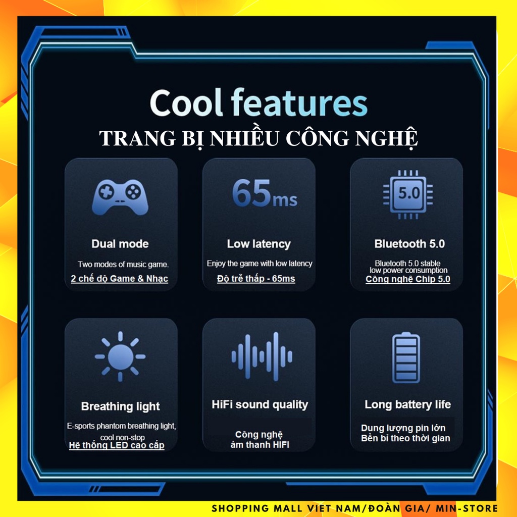 Tai nghe gaming nhét tai bluetooth không dây chơi game Dogitek K68 thiết kế thể thao