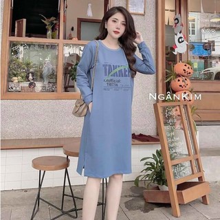 váy suông dài tay in chữ TAKKET nhiều màu năng động