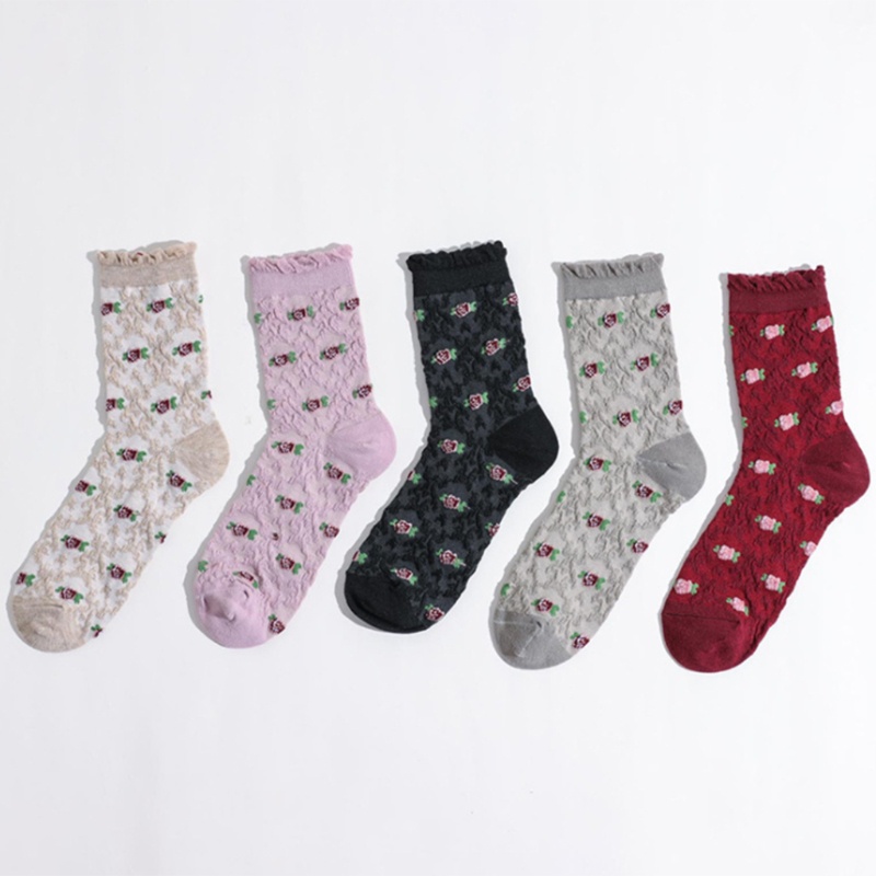 10 Đôi Vớ Cổ Thuyền Dáng Rộng Họa Tiết Hoa Dập Nổi Nhiều Màu Sắc Phong Cách Vintage