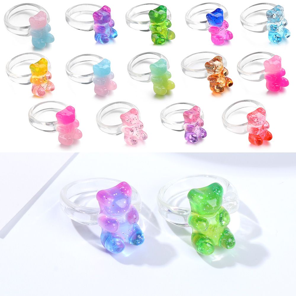 Nhẫn acrylic trong suốt hình gấu nhiều màu sắc thời trang cho nữ