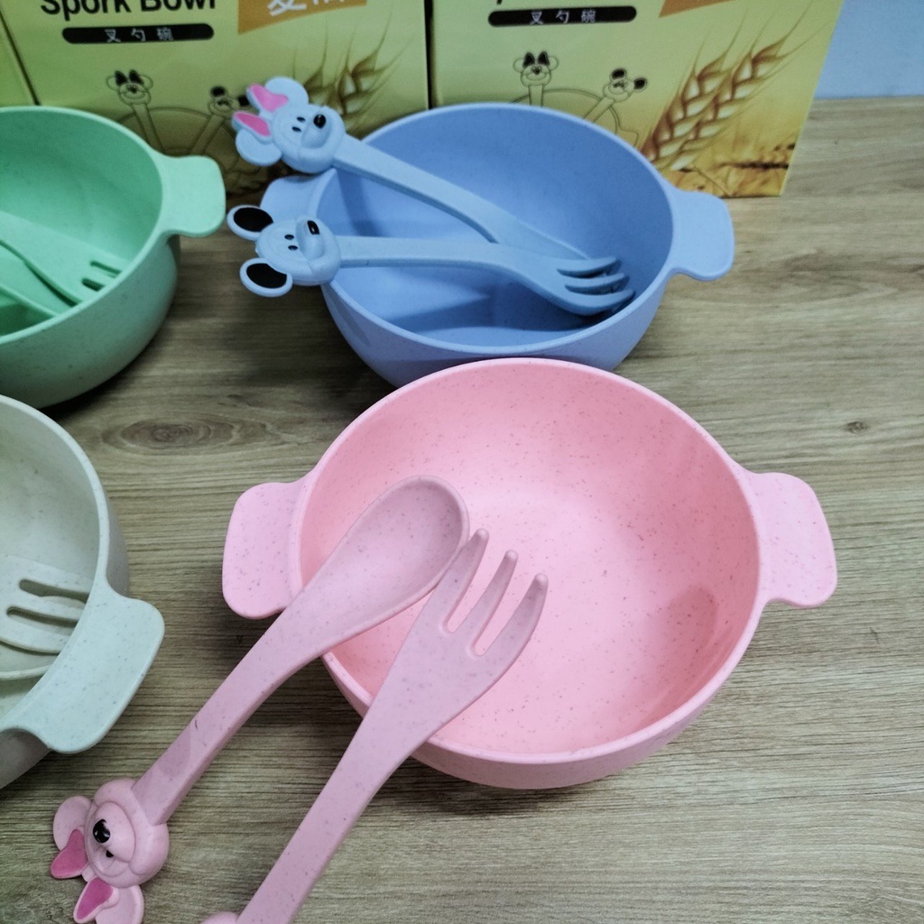 Bát Ăn Lúa Mạch Kèm Thìa Nĩa Xinh Xắn Cho Bé