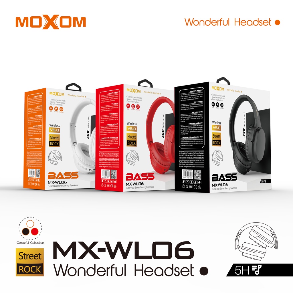 Tai Nghe Bluetooth Headphone MOXOM WL06 Âm Bass Siêu Thực 3in1, Tích Hợp Mic 40mm, Bluetooth 5.0