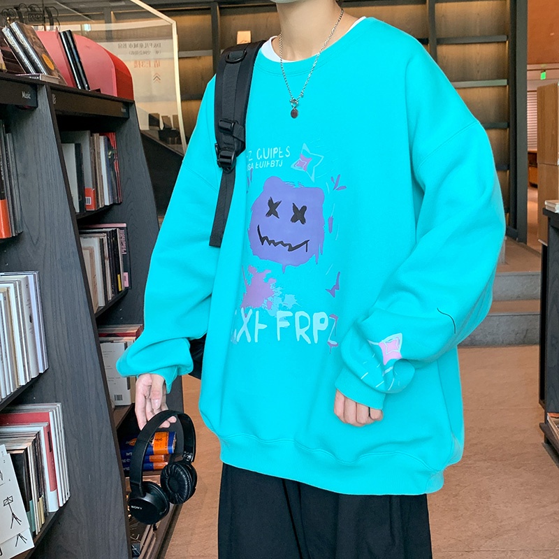 Áo Sweater Cổ Tròn Tay Dài Dáng Rộng In Hoạt Hình Phong Cách Hồng Kông Thời Trang 2022