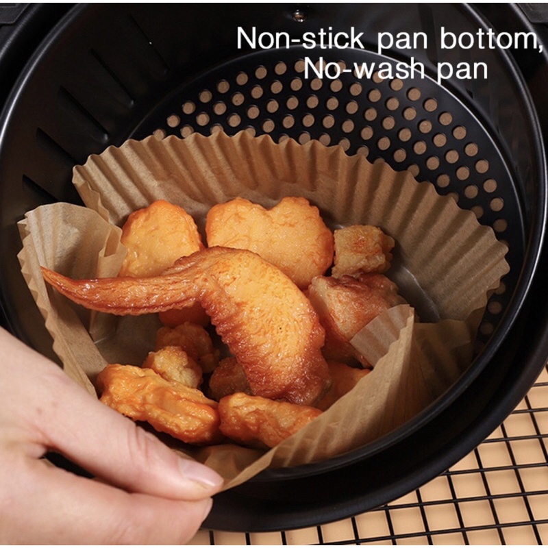 Giấy thấm dầu, giấy nến thực phẩm (set 50 khay)dạng khay tròn cho nồi chiên không dầu