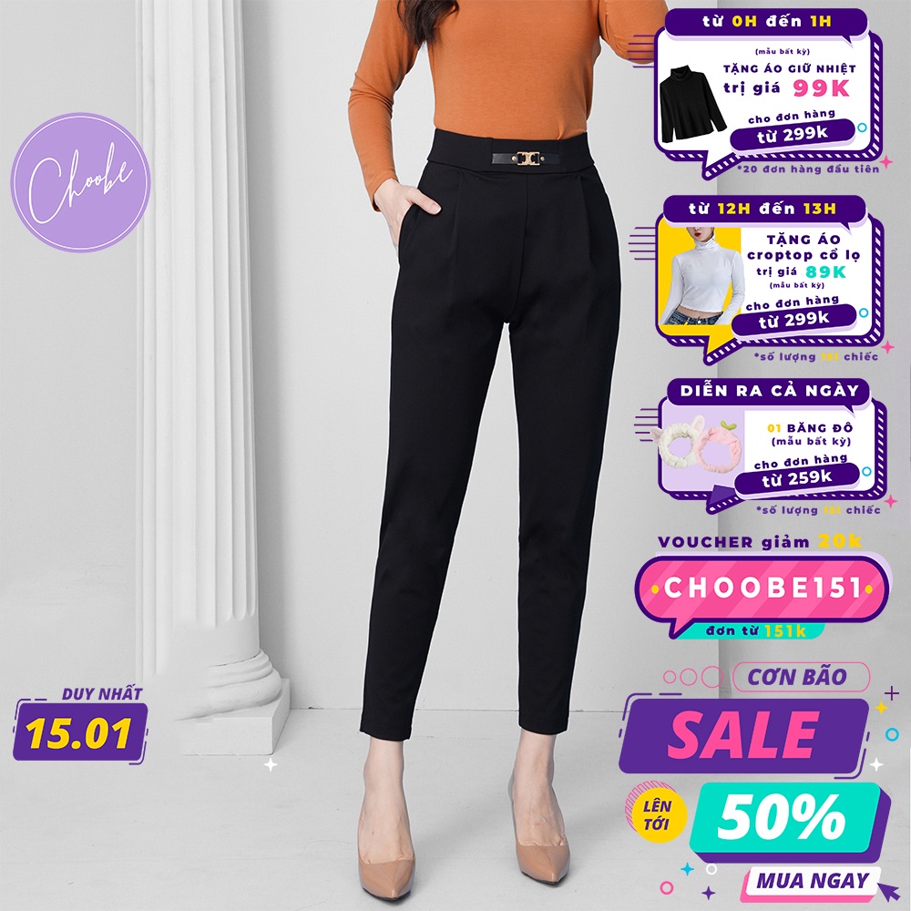 Quần baggy nữ Choobe lưng cao cạp chun vải Umi co giãn đồ công sở đẹp cao cấp màu đen đi học form chuẩn tôn dáng Q39