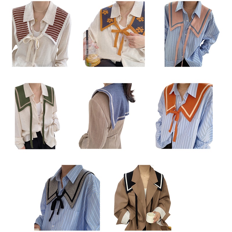 Khăn Choàng Cổ Dệt Kim Kẻ Sọc Màu Sắc Tương Phản Thời Trang Mùa Đông Cho Nữ