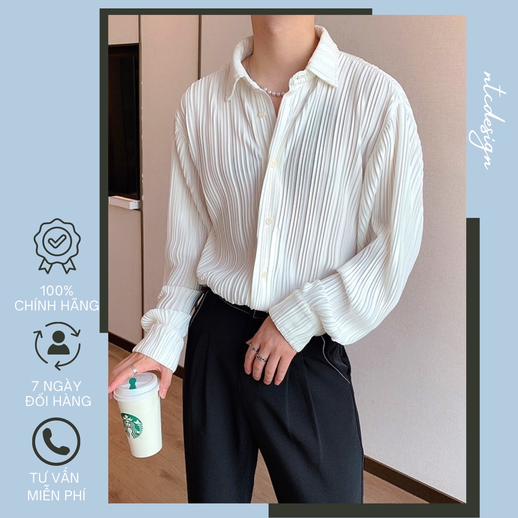 Áo sơ mi nam Unisex Basic màu trắng, áo lụa mịn dập li mềm mại, áo dáng tay dài