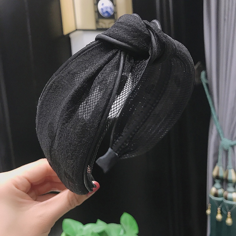 Băng Đô Vải Ren Lưới Họa Tiết Chấm Bi Thắt Nút Bản Rộng Thời Trang Cho Nữ