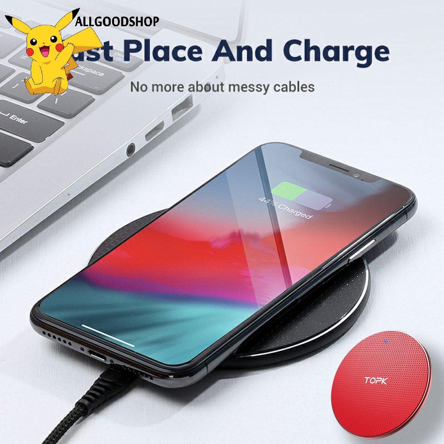 Đế sạc nhanh không dây TOPK B01W 10W cho iPhone Xs Max X 8 Plus Samsung Note 9 Note 8 S10