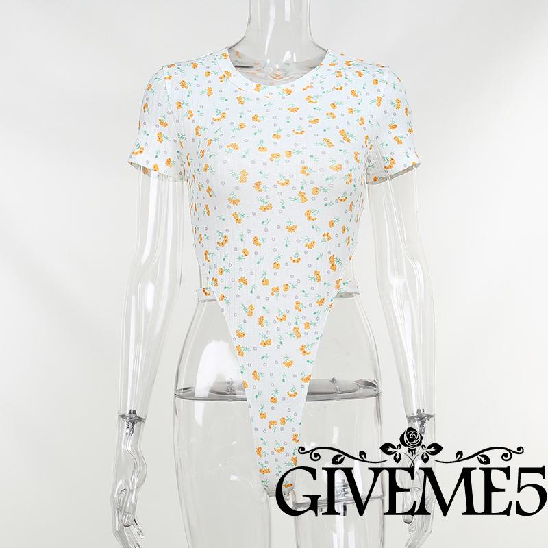 Bộ Áo Liền Quần Tay Ngắn Cổ Tròn Eo Cao In Hoa Thời Trang Cho Nữ