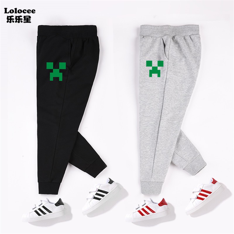 Boys Minecraft Game Lounge Pants, Green Creeper Face Print Jogger Sweatpants