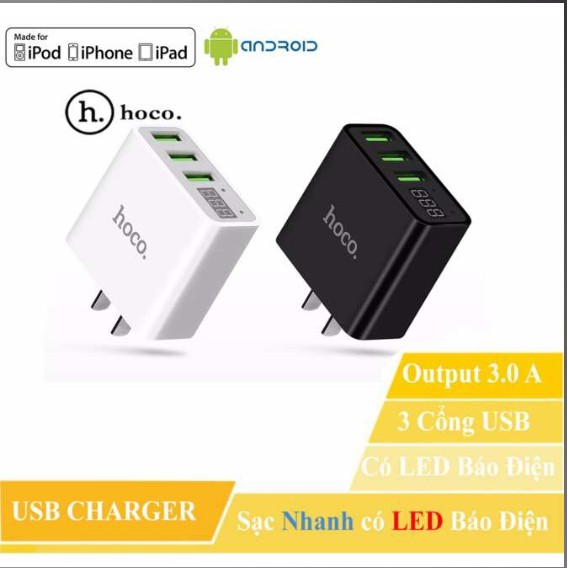 cóc sạc hoco c15- cốc sạc 3 cổng