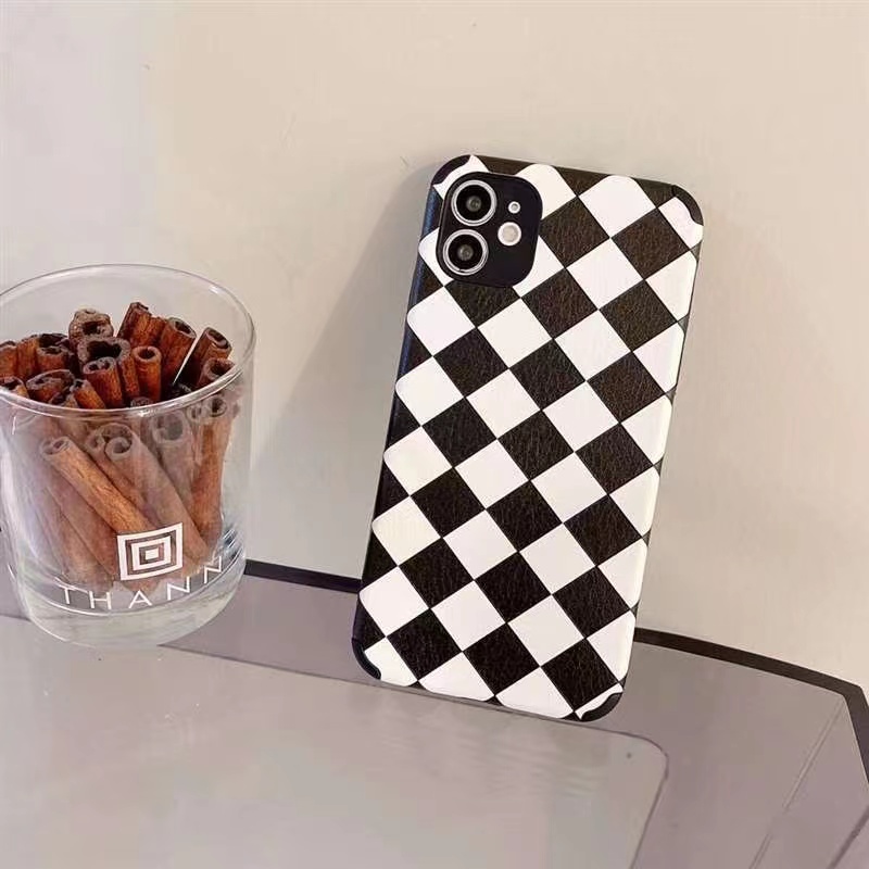 Ốp Điện Thoại Da Viền Vuông Họa Tiết Ô Vuông Sang Trọng Cho iPhone 13 12 11 Pro Max X Xs Xr 7 8 Plus