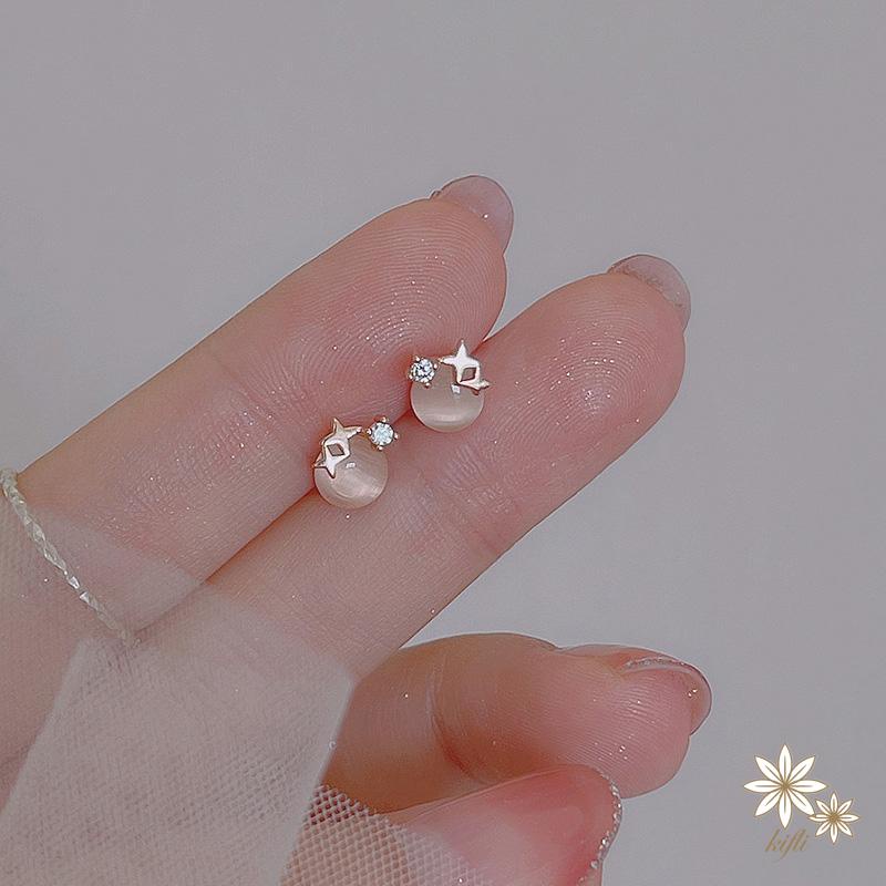 Bông Tai Mạ Bạc 925 Đính Đá Opal Hình Ngôi Sao Đơn Giản Sang Trọng Cho Nữ