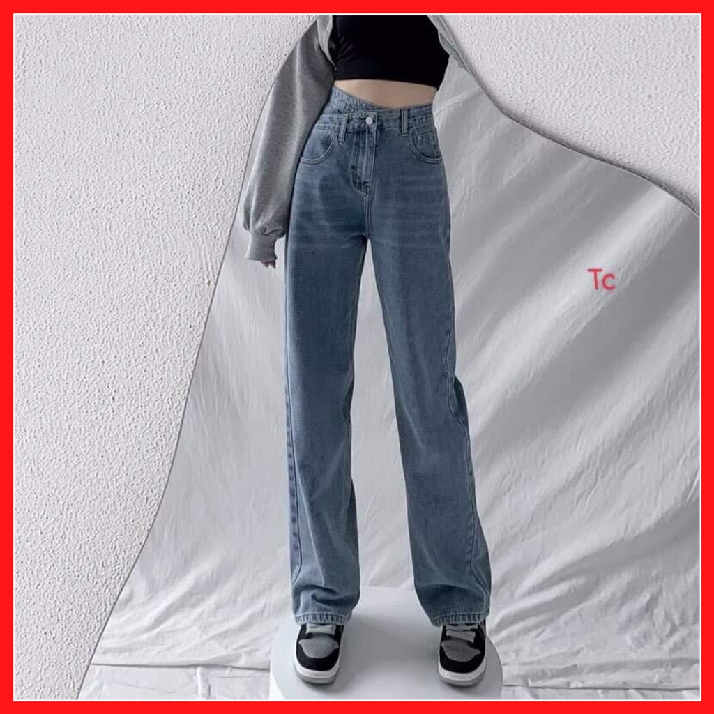 [Mã FAMARAL1 giảm 10K đơn 50K] Quần bò nữ vải bò,quần jeans ống rộng lưng cao,không giãn ,dáng suông
