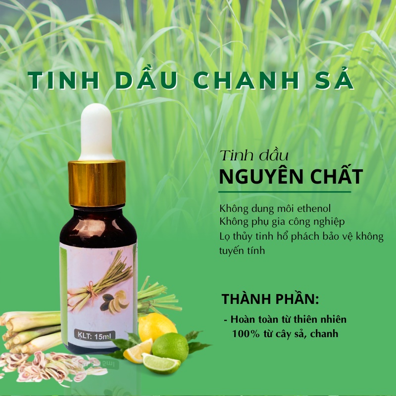 Tinh Dầu Thiên Nhiên Chanh Sả Nguyên Chất Dung Tích 10ML Xông Phòng, Toả Hương Thơm, Sạch Không Khí, Khử Mùi Diệt Khuẩn