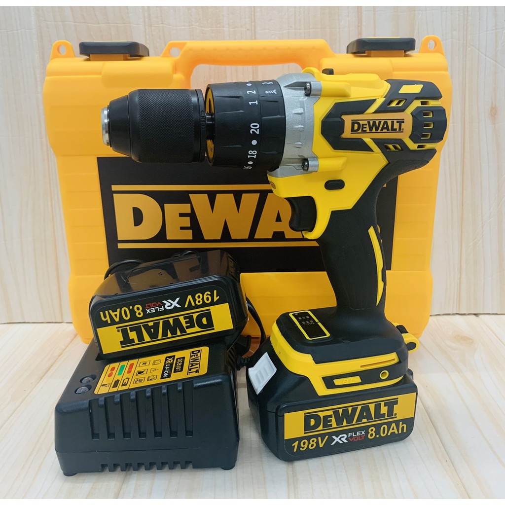 Máy khoan pin 198V Dewalt 3 chức năng có búa - Động cơ không chổi than siêu mạnh mẽ - Tặng kèm 10 mũi khoan cao cấp