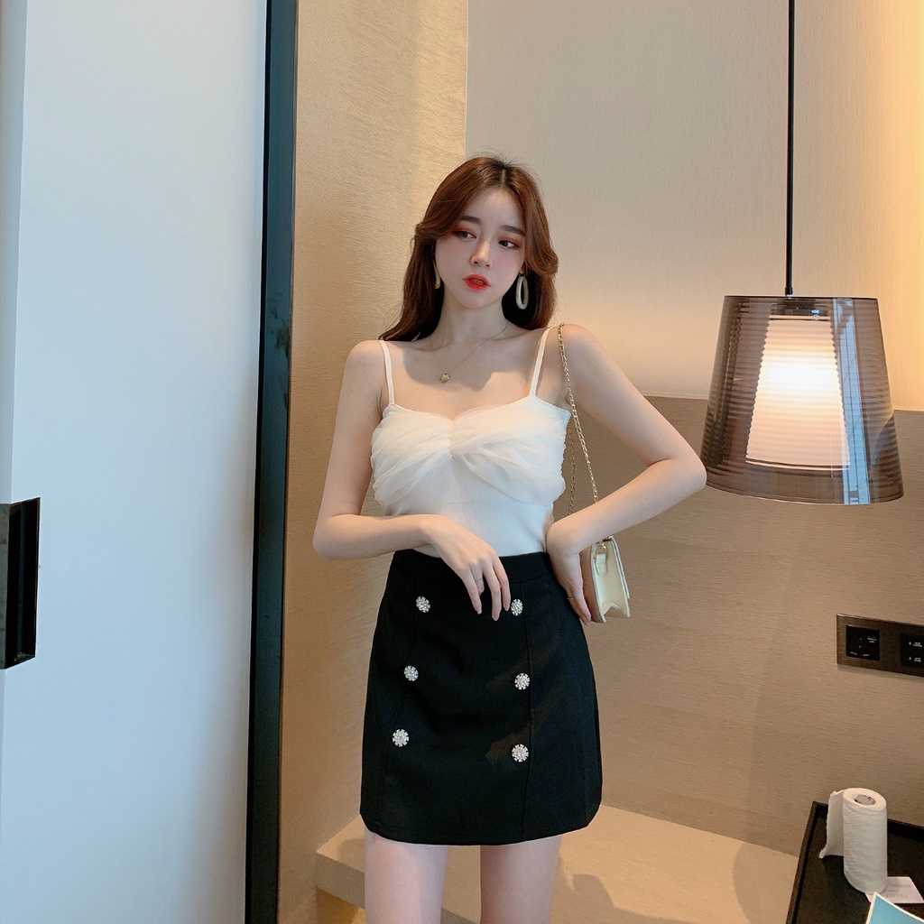 Áo hai dây phối voan nơ ngực áo kiểu sexy quyến rũ